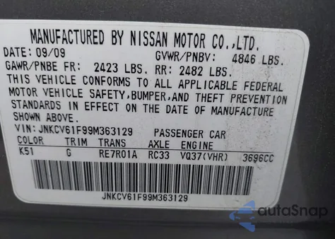 2009 Infiniti G37X from USA, damaged, VIN JNKCV61F99M363129